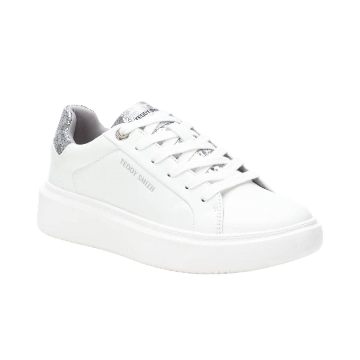 Teddy Smith Sneakers Donna in Ecopelle Bianca con Strass Argento