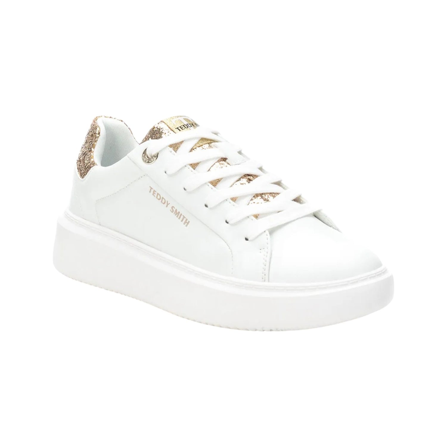 Teddy Smith Sneakers Donna in Ecopelle Bianca con Strass Oro