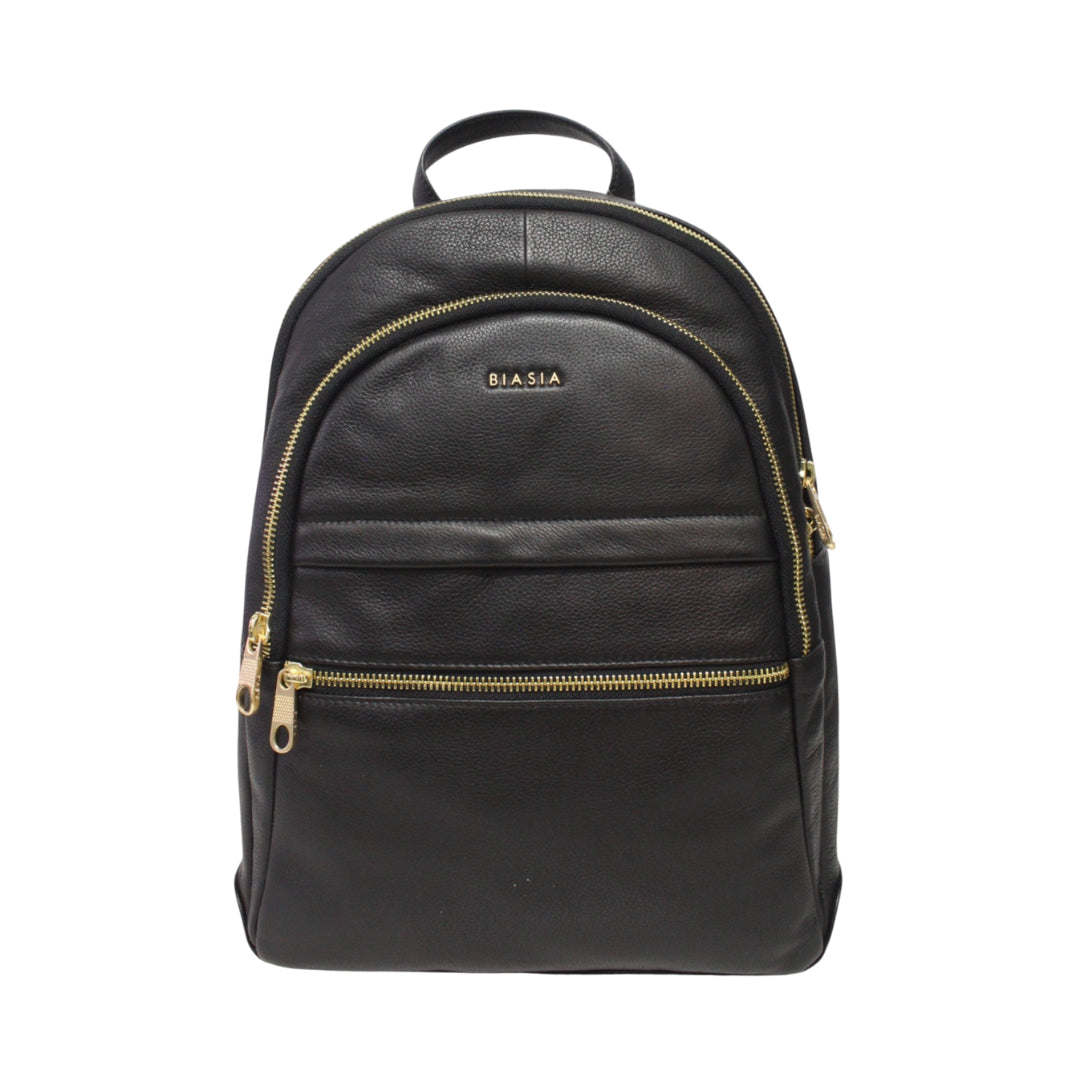 Francesco Biasia Zaino Donna in Vera Pelle Nero con Tasche Frontali