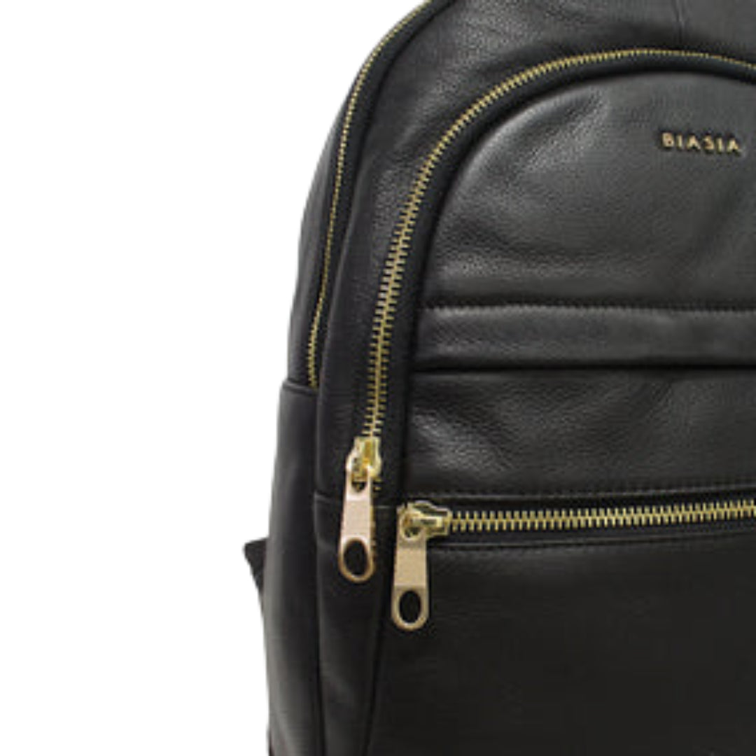 Francesco Biasia Zaino Donna in Vera Pelle Nero con Tasche Frontali