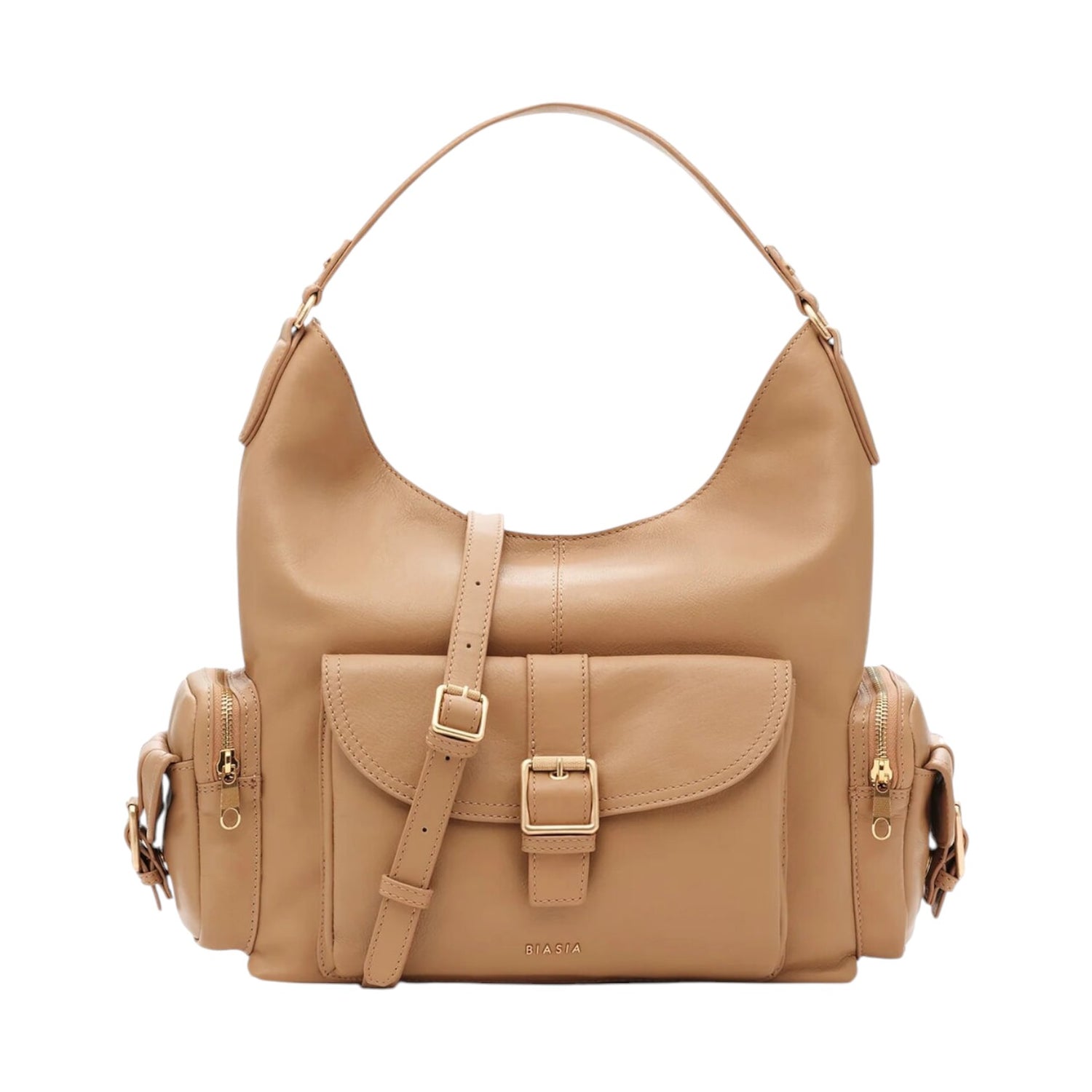 Biasia Borsa a Spalla Donna in Pelle Cammello con Tasca Frontale con Cinturino