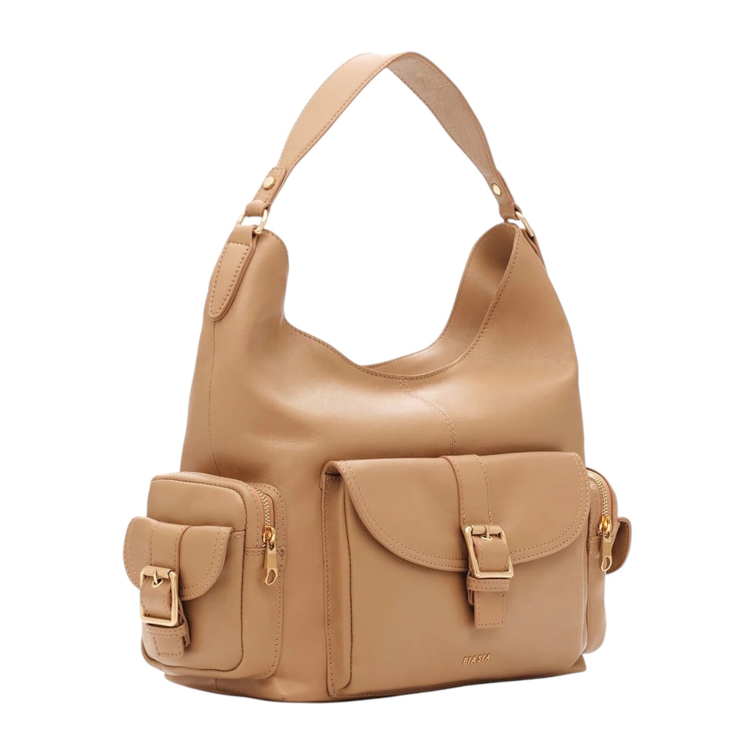 Biasia Borsa a Spalla Donna in Pelle Cammello con Tasca Frontale con Cinturino