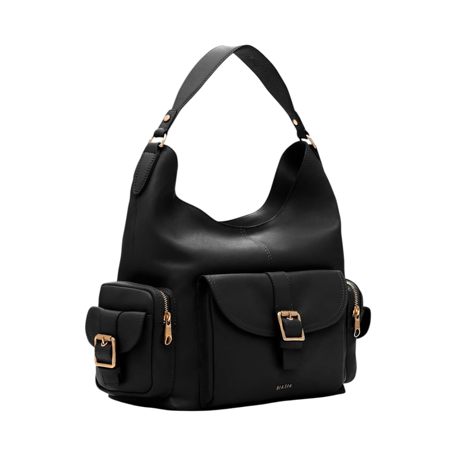 Biasia Borsa a Spalla Donna in Pelle Nera con Tasca Frontale con Cinturino