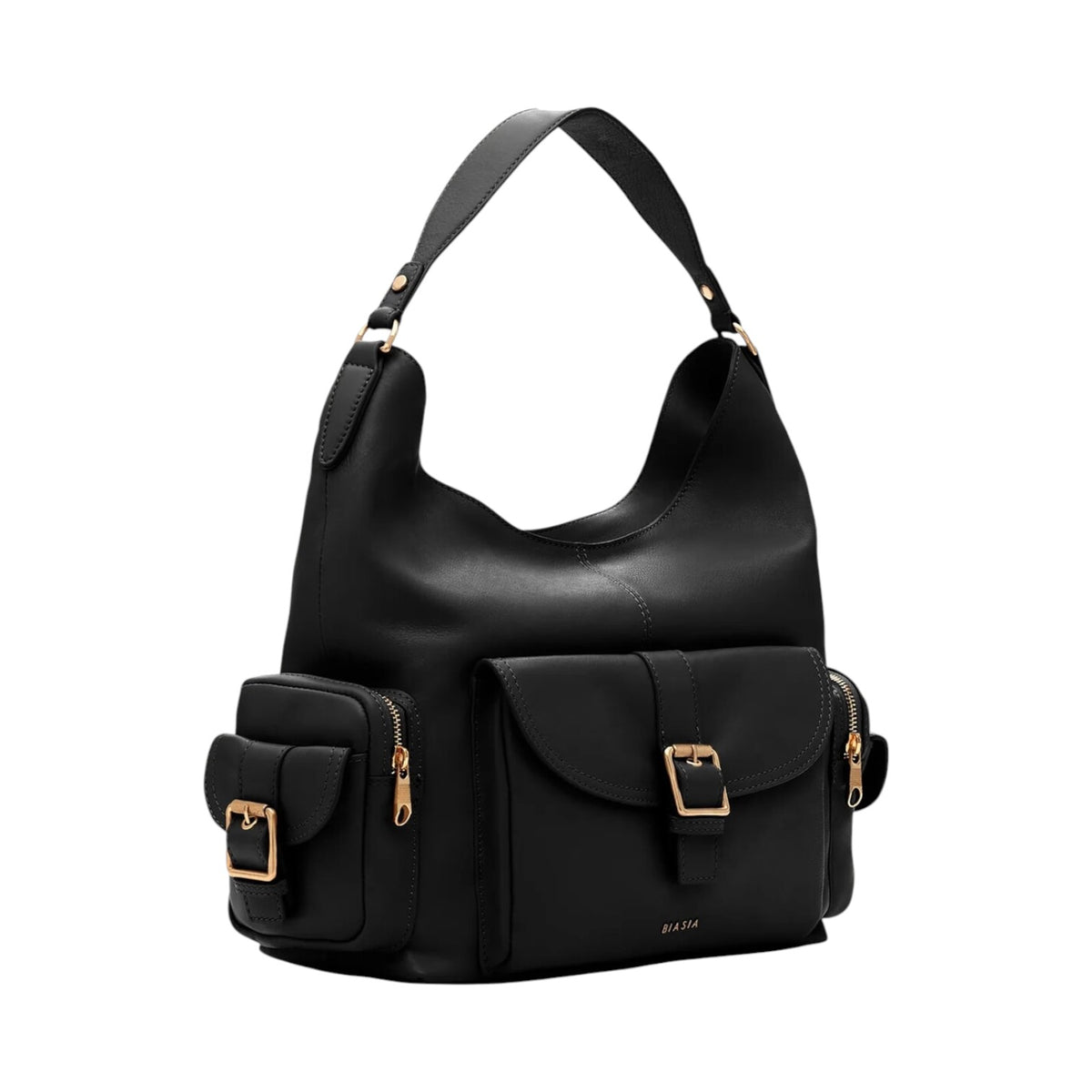 Biasia Borsa a Spalla Donna in Pelle Nera con Tasca Frontale con Cinturino
