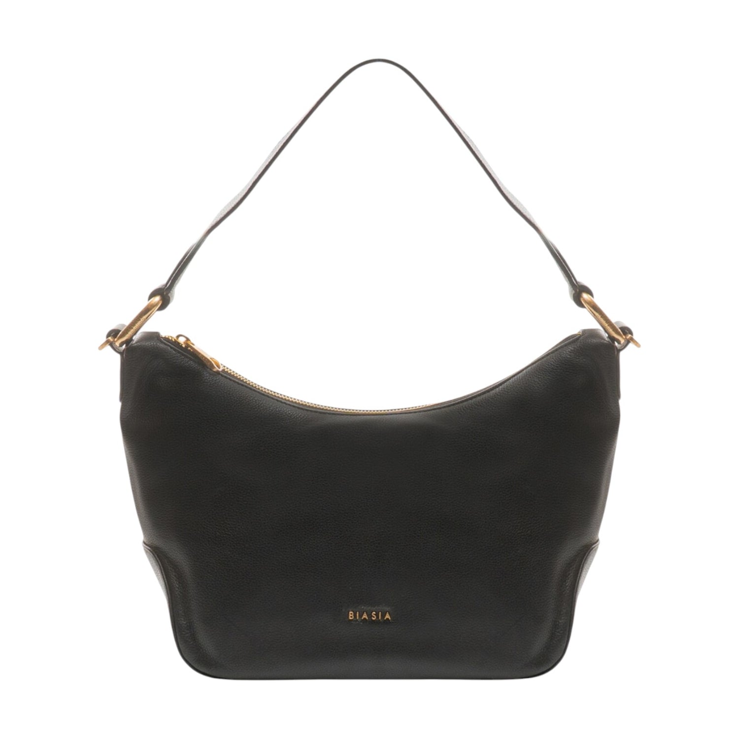 Biasia Borsa a Spalla Donna in Pelle Nera con Anello sul Manico e Tracolla