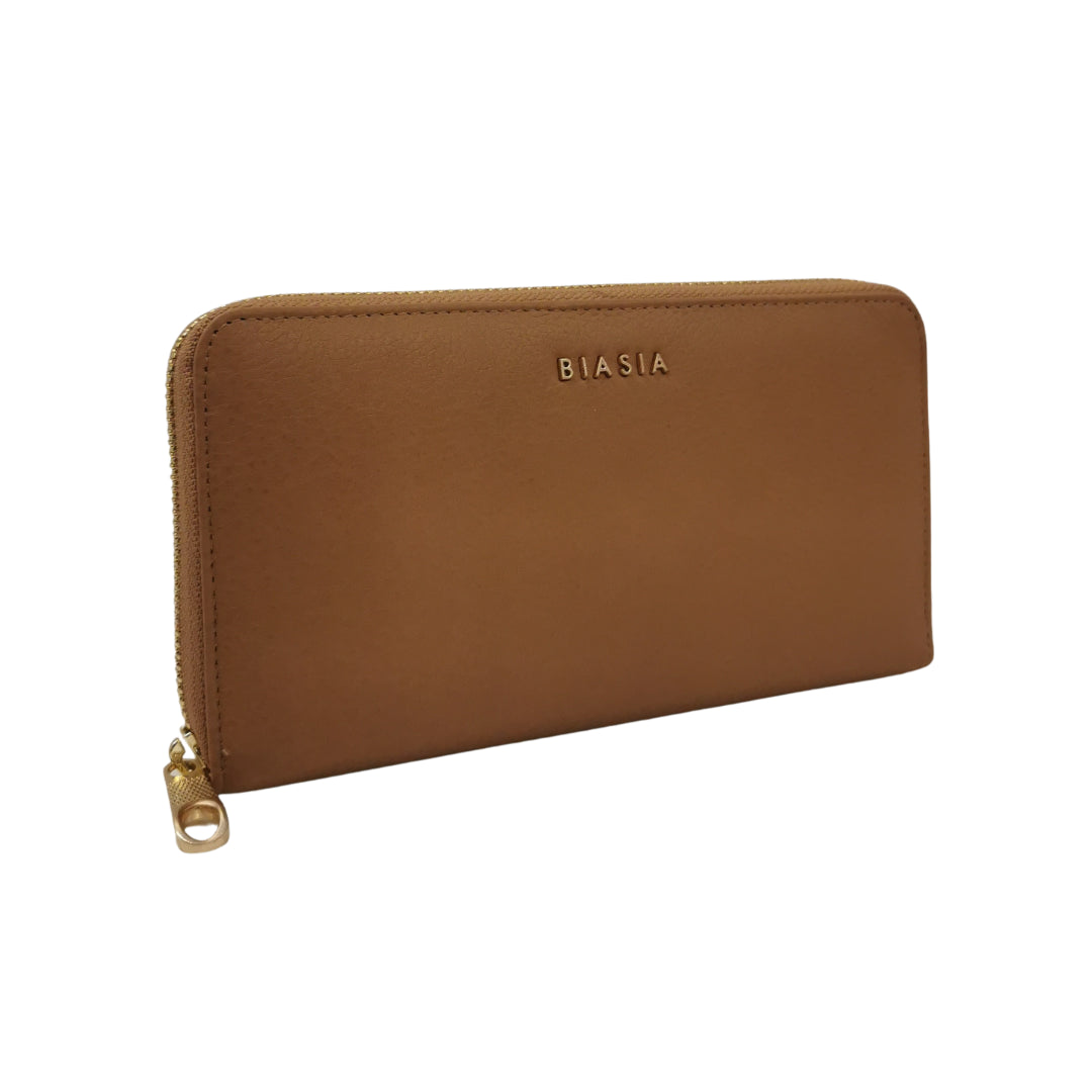 Biasia Portafoglio Pelle Martellata Colore Cammello Logo Lettering in Metallo