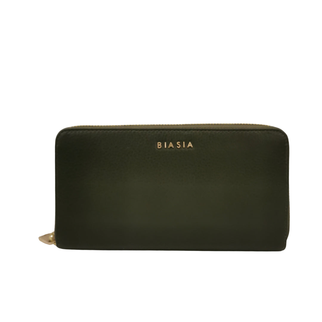 Biasia Portafoglio in Pelle Martellata Colore Muschio Logo Lettering in Metallo