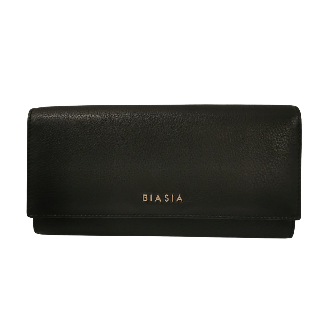 Biasia Portafoglio in Pelle Martellata da Donna Nero con Patta Frontale
