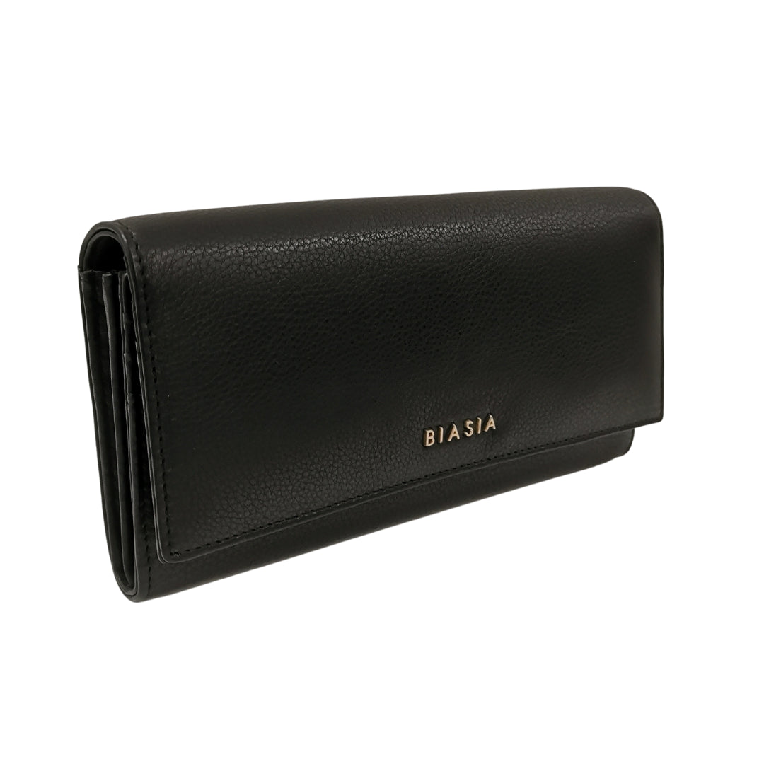 Biasia Portafoglio in Pelle Martellata da Donna Nero con Patta Frontale