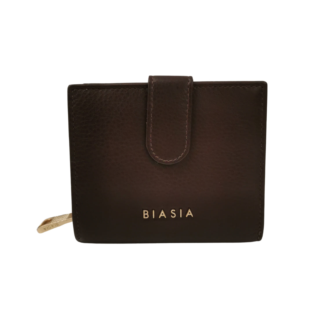 Biasia Portafoglio Piccolo in Pelle da Donna Moro con Apertura Bottone
