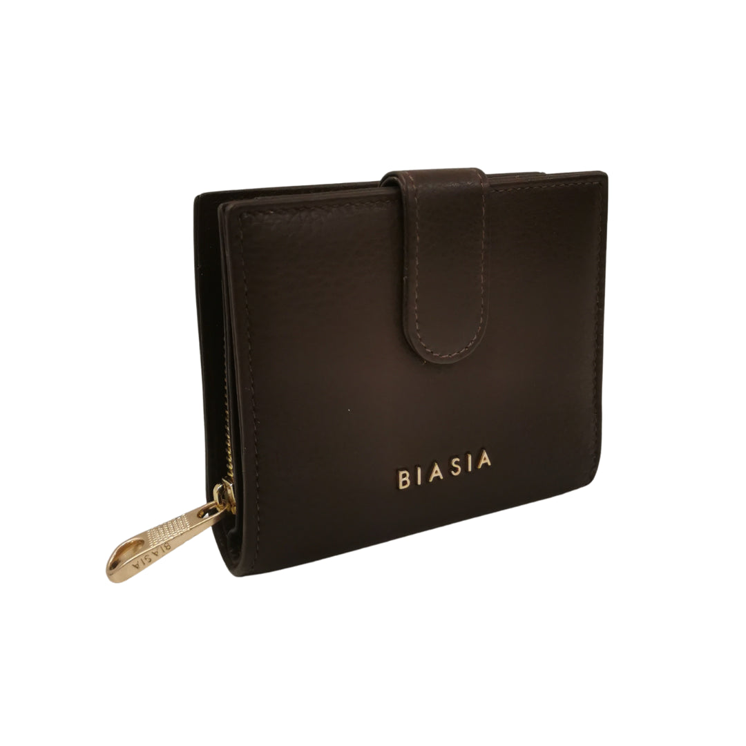 Biasia Portafoglio Piccolo in Pelle da Donna Moro con Apertura Bottone