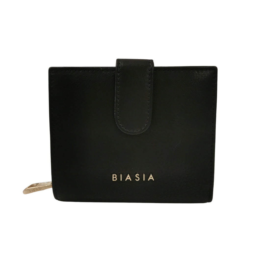 Biasia Portafoglio Piccolo in Pelle da Donna Nero con Apertura Bottone