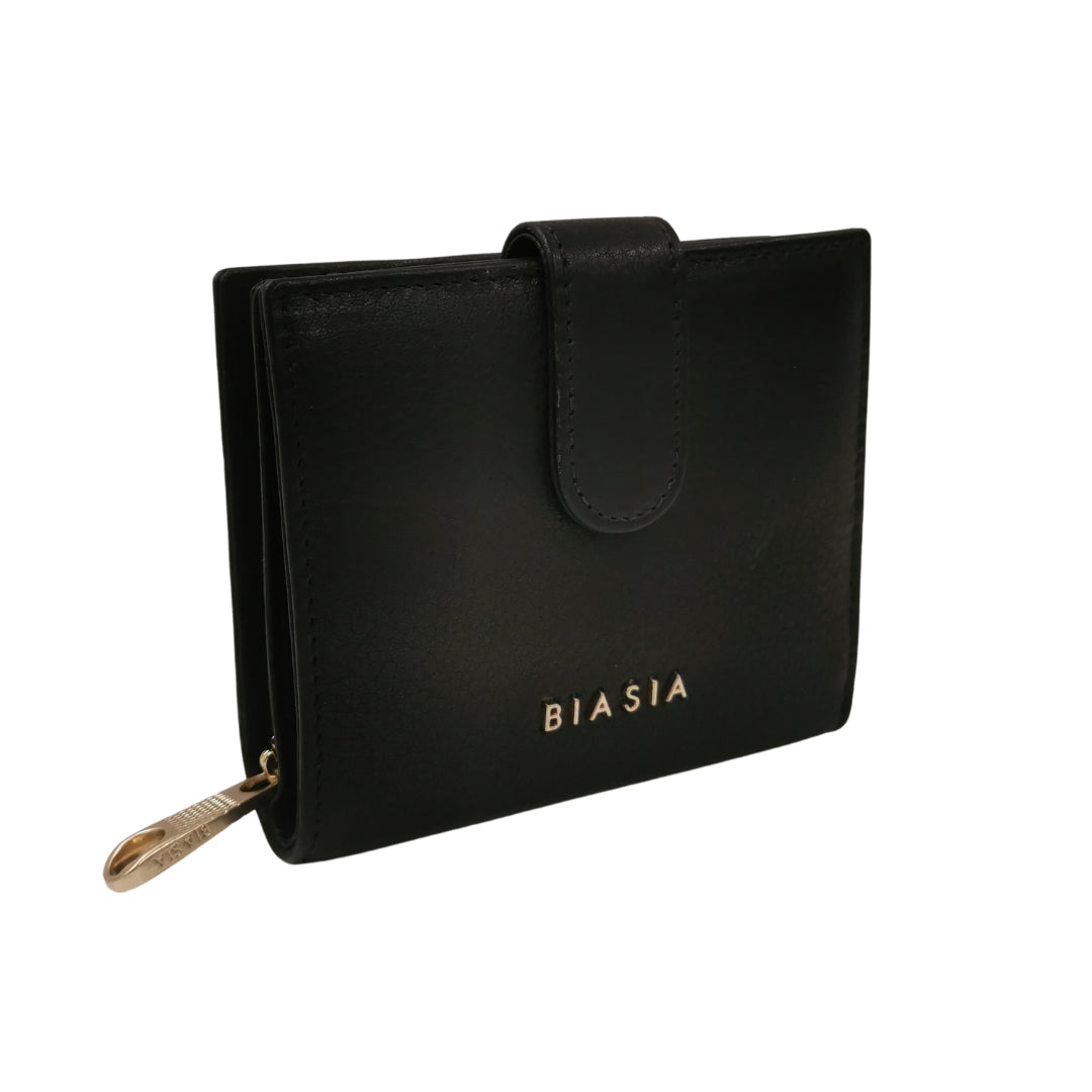 Biasia Portafoglio Piccolo in Pelle da Donna Nero con Apertura Bottone