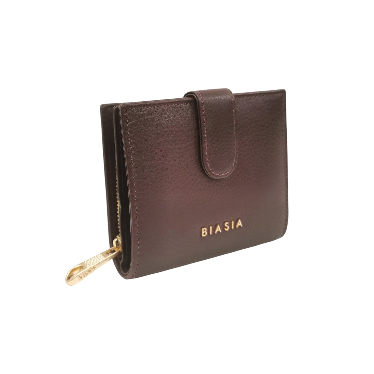 Biasia Portafoglio Piccolo in Pelle da Donna Prugna con Apertura Bottone