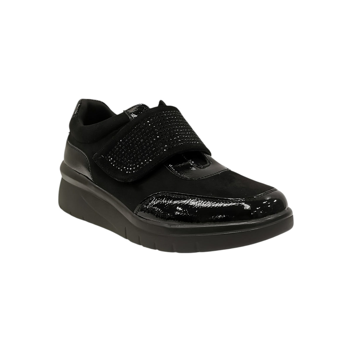 Susimoda Scarpa Donna in Camoscio Sintetico e Vernice Nera con Strappo e Strass