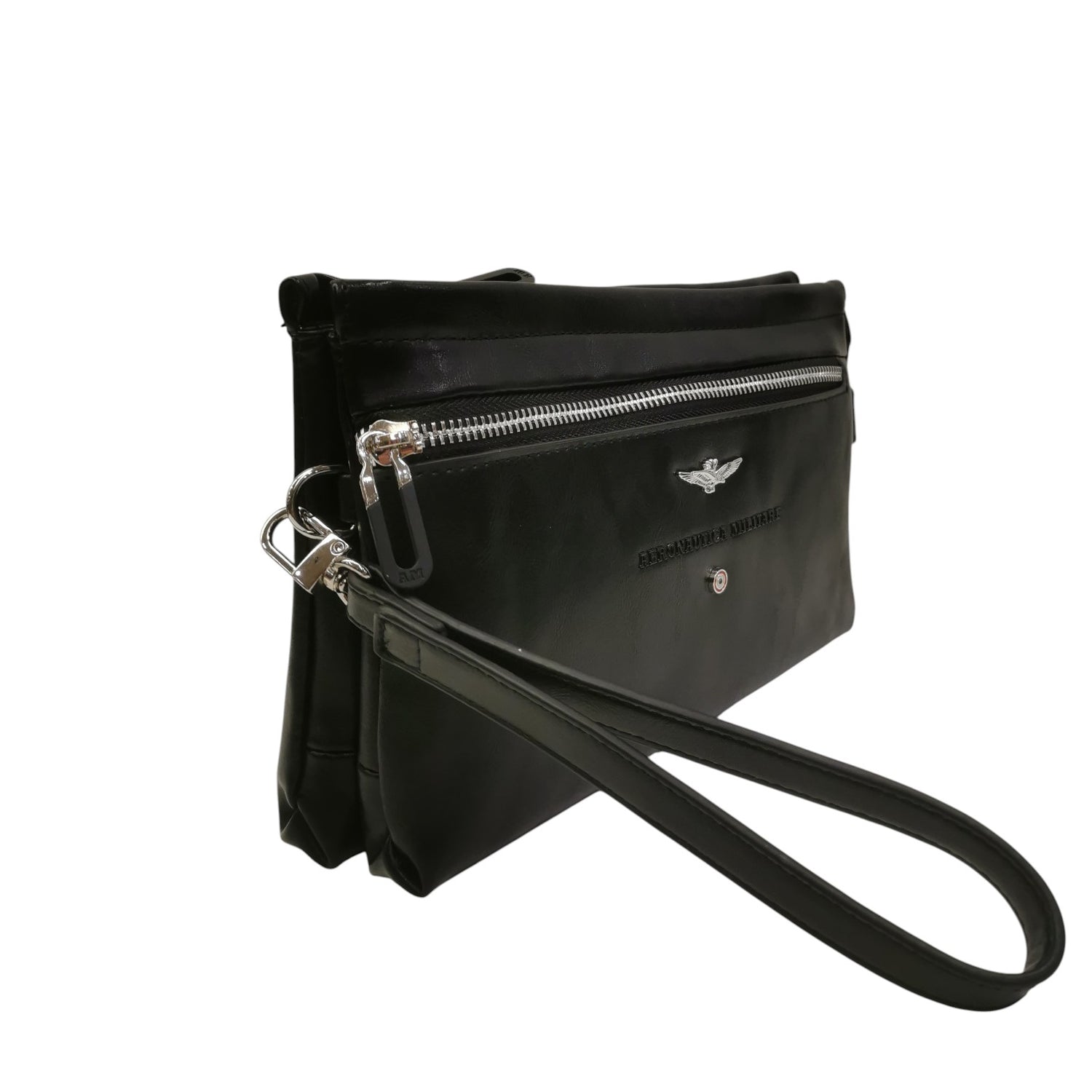 Aeronautica Militare Pochette Linea Perfomance Uomo in Ecopelle Nera con Polsino