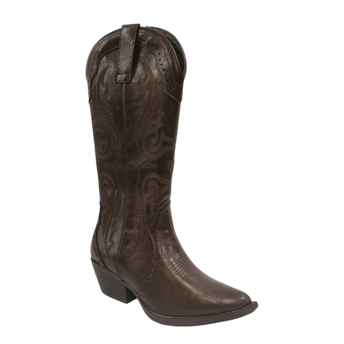 Ikaros Camperos Donna in Pelle Moro con Ricami e Tacco Largo Alto 50mm