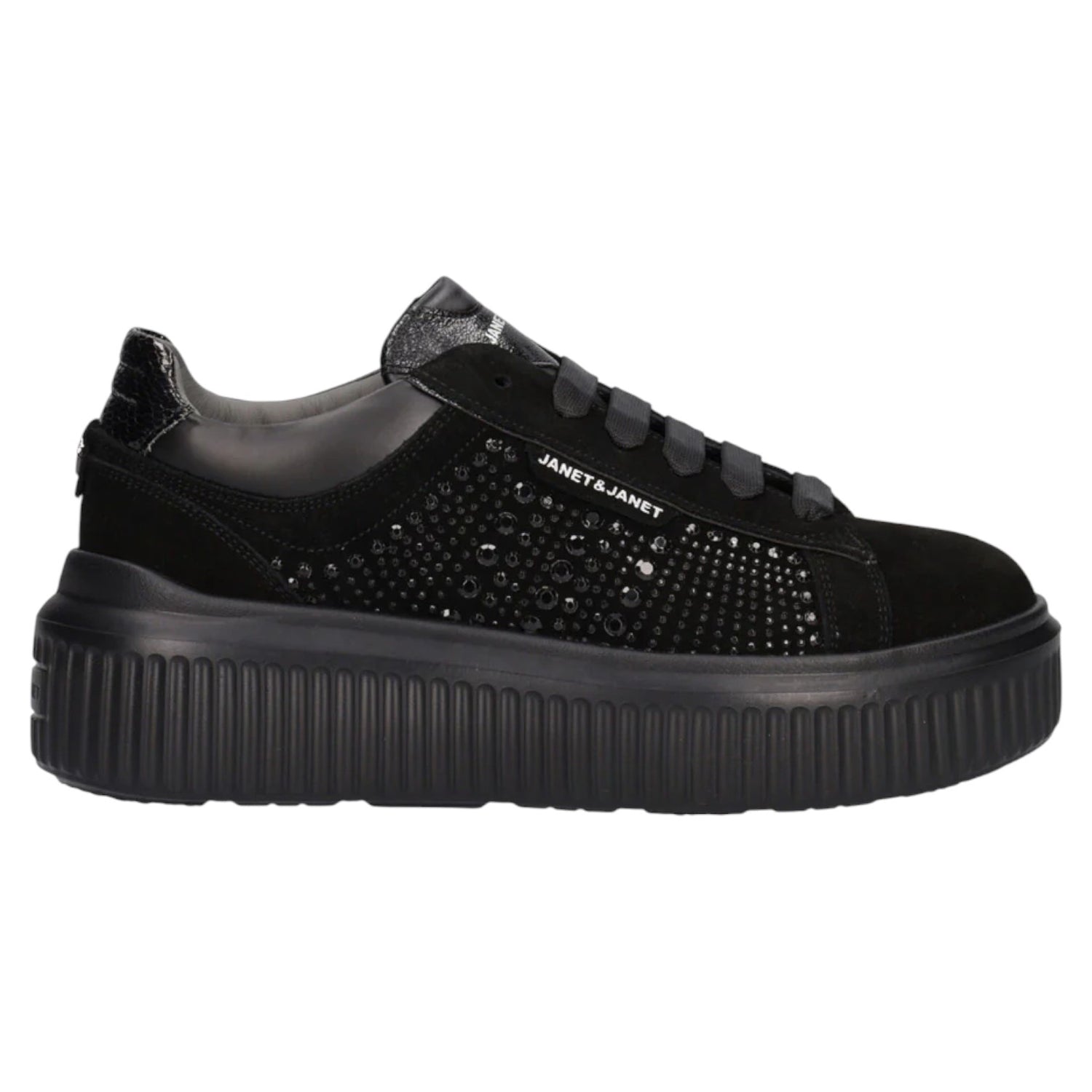 Janet&Janet Sneakers Donna in Camoscio Nero con Strass e Platform