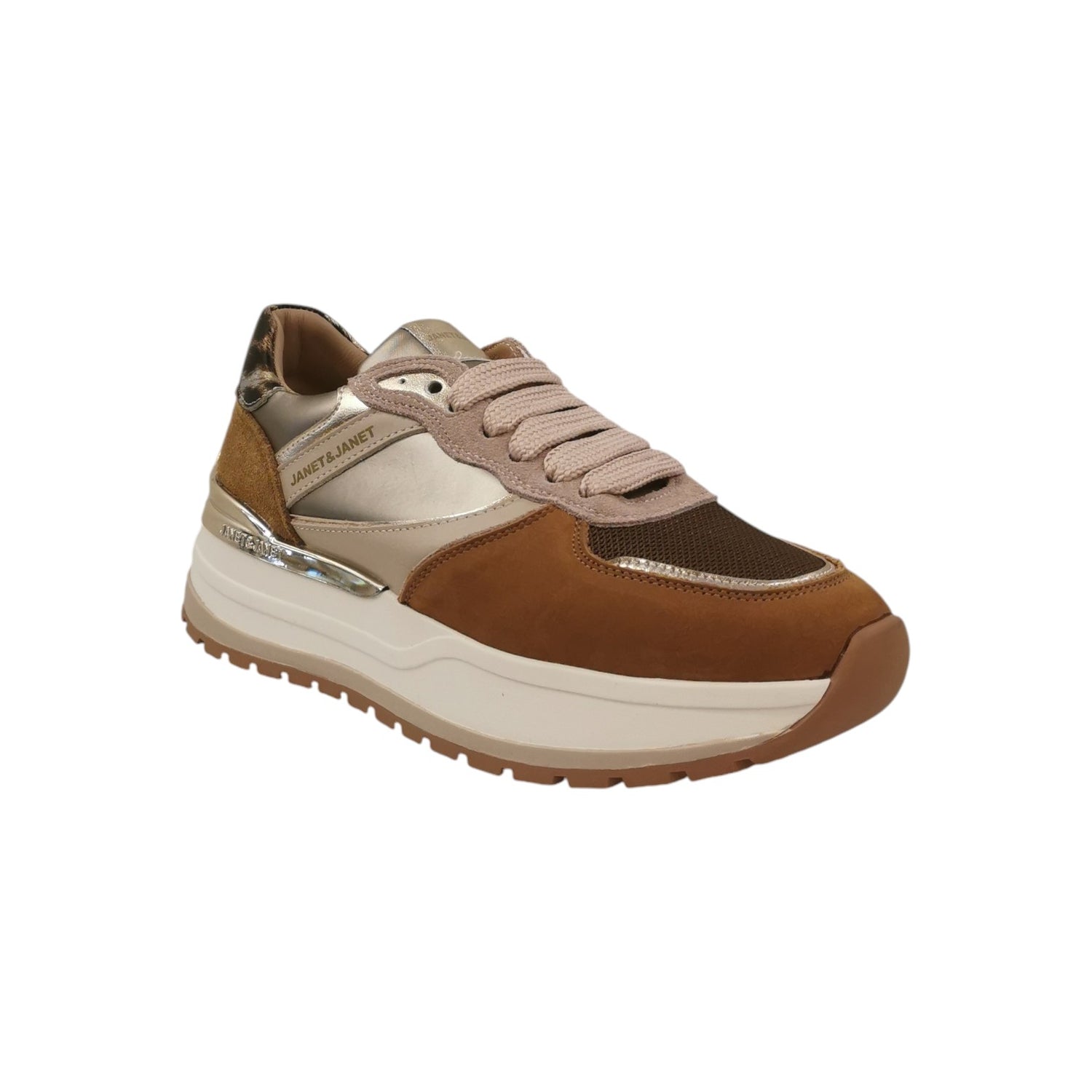 Janet&Janet Sneakers Donna in Pelle Scamosciata Cuoio Oro