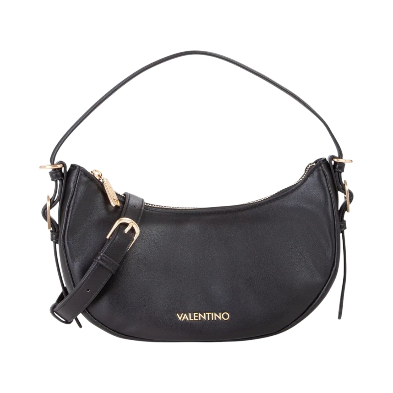 Mario Valentino Mezzaluna Donna in Ecopelle Liscia Nera con Doppia Tracolla