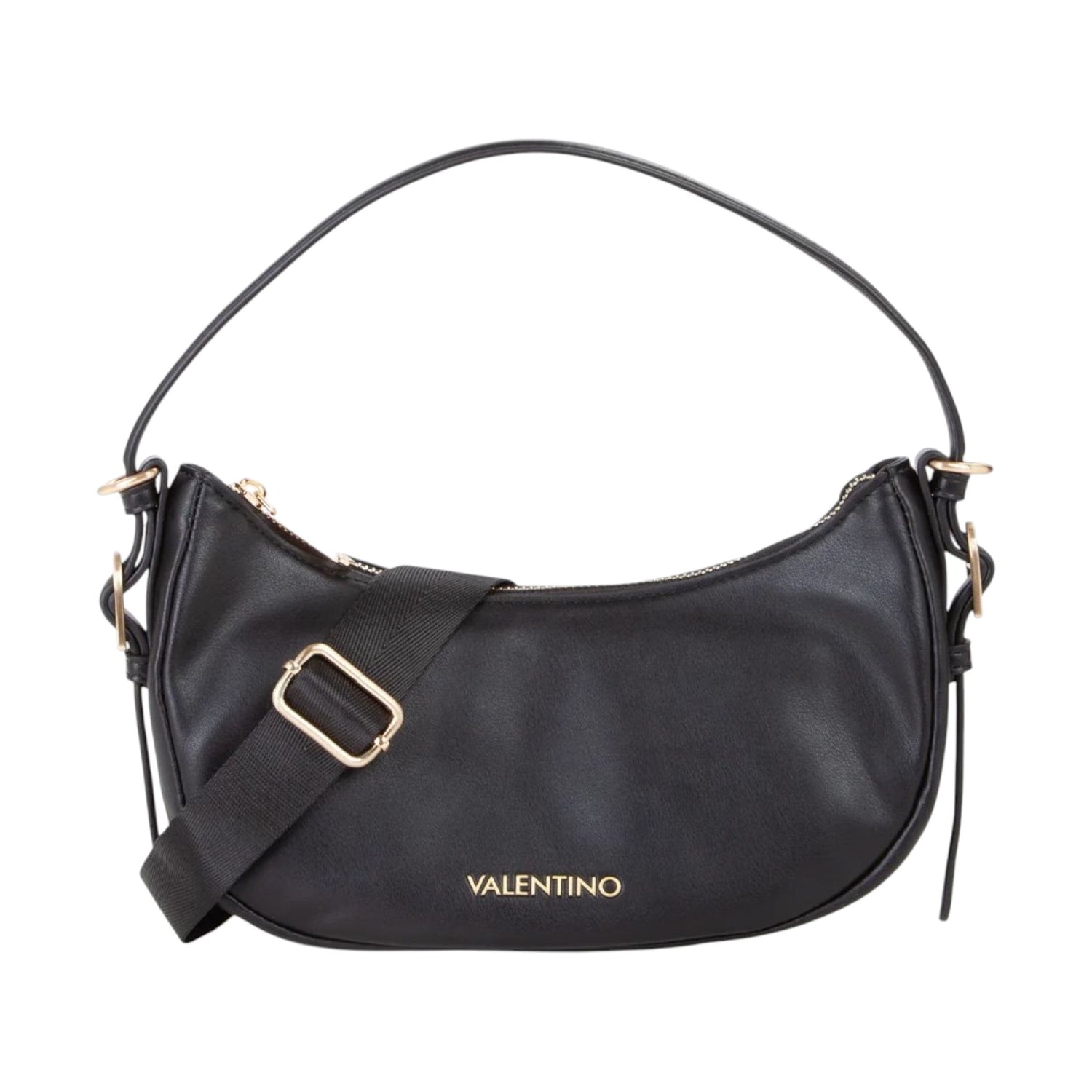 Mario Valentino Mezzaluna Donna in Ecopelle Liscia Nera con Doppia Tracolla