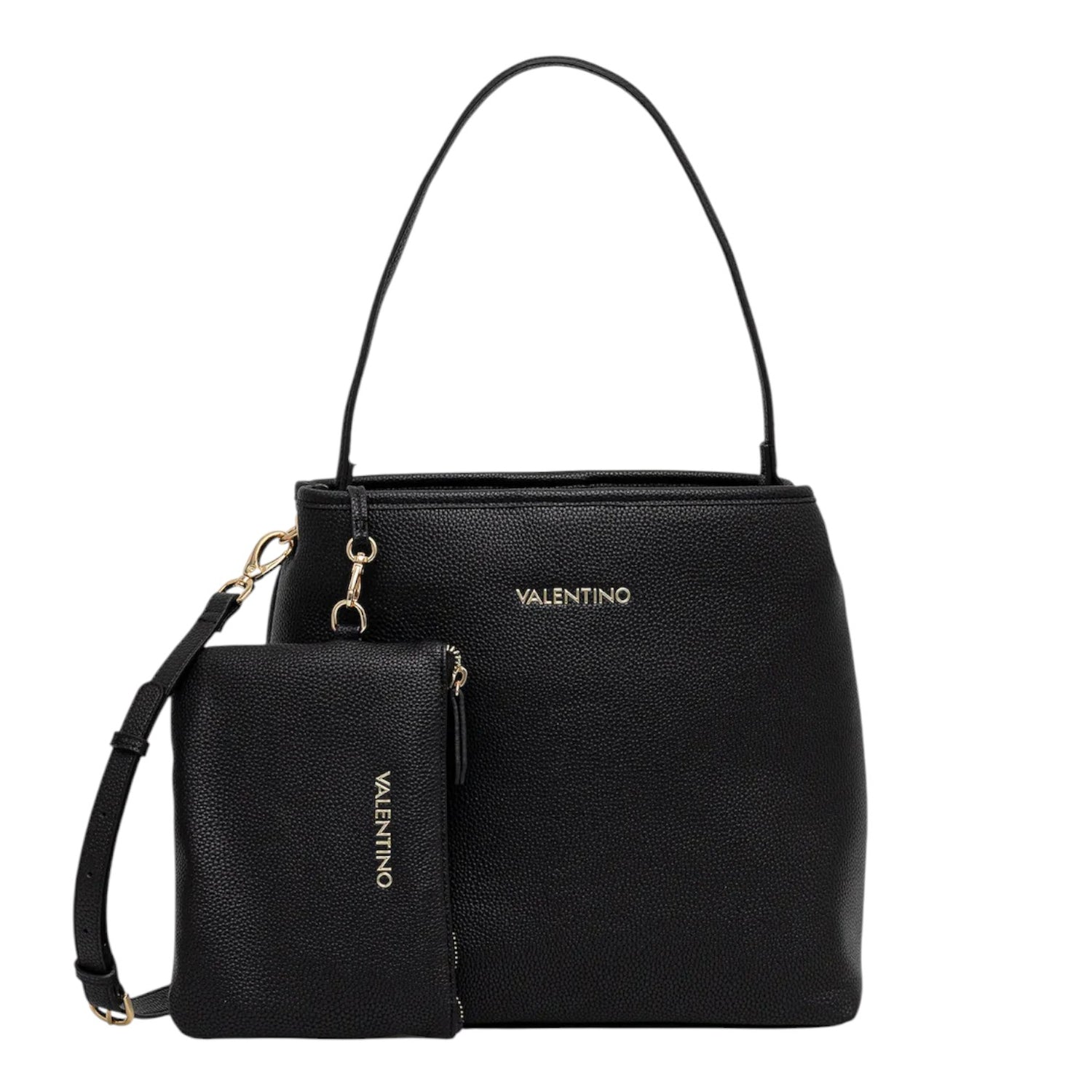 Mario Valentino Borsa a Spalla Brixton Donna in Ecopelle Martellata Nera con Pochette