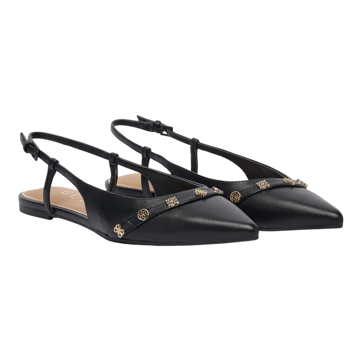 Guess Chanelle Donna in Pelle Nera con Accessori in Metallo 4G Peony