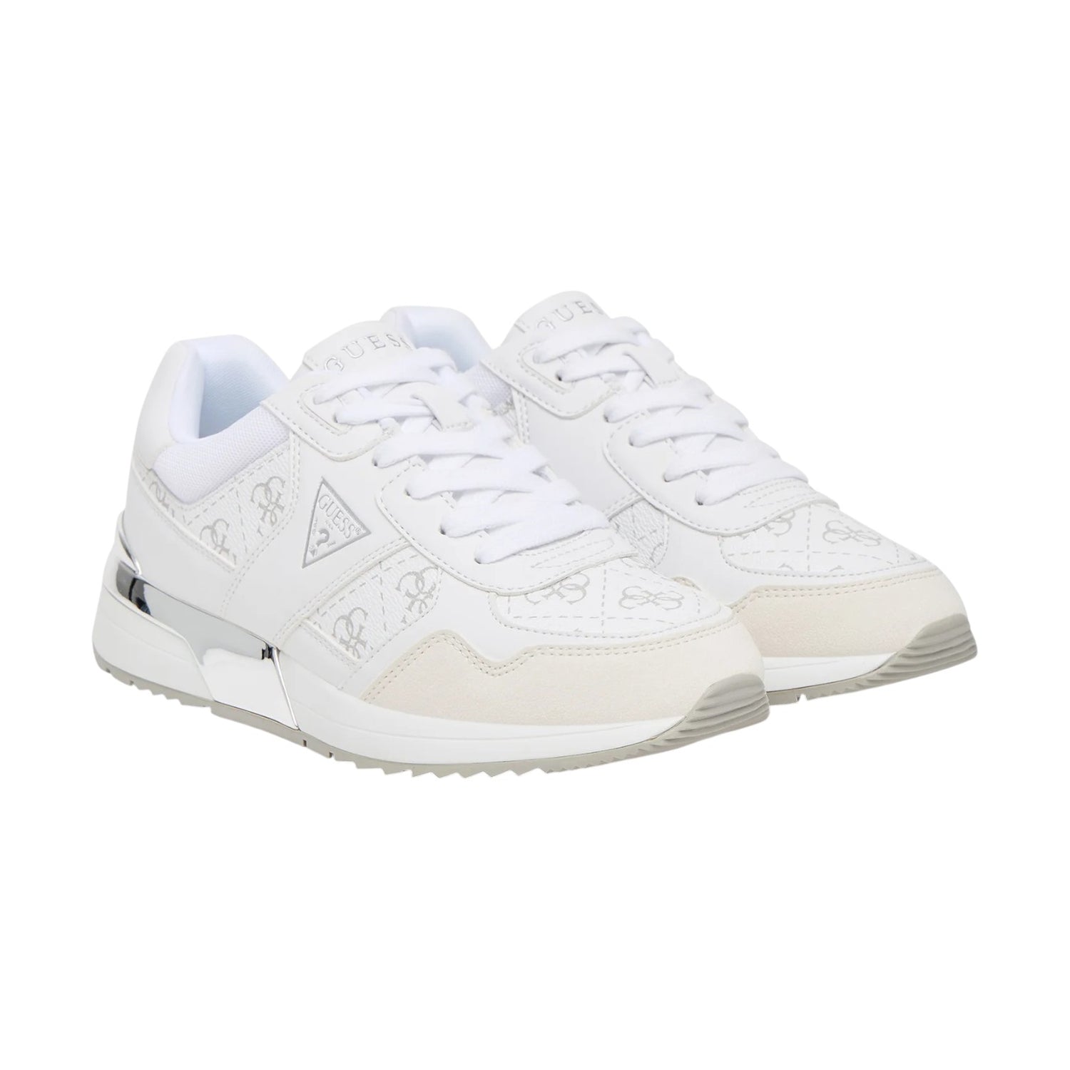 Guess Sneakers Donna in Ecopelle Bianca e Grigia Stampa Logo Peony
