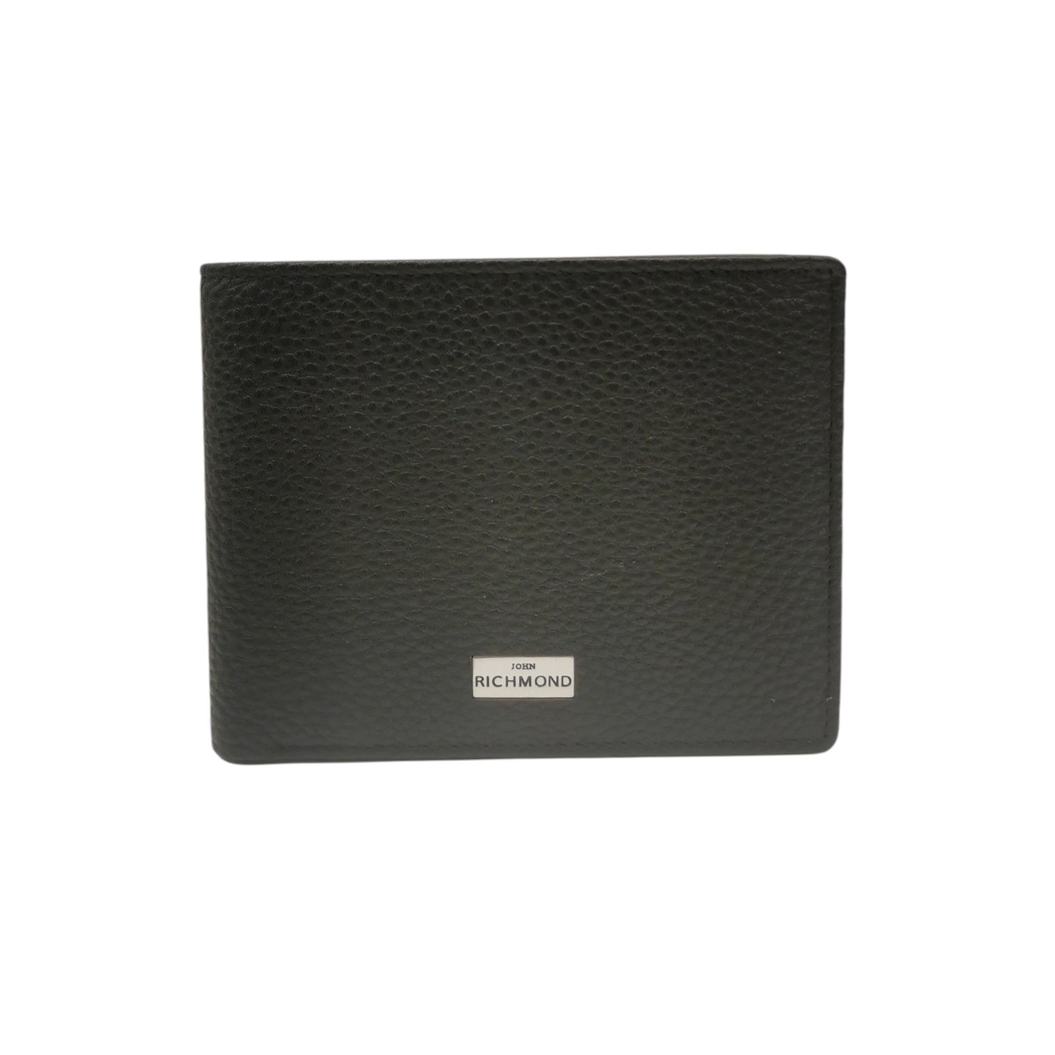 John Richmond Portafoglio Rettangolare Uomo in Pelle Nera Martellata con Targhetta Logo