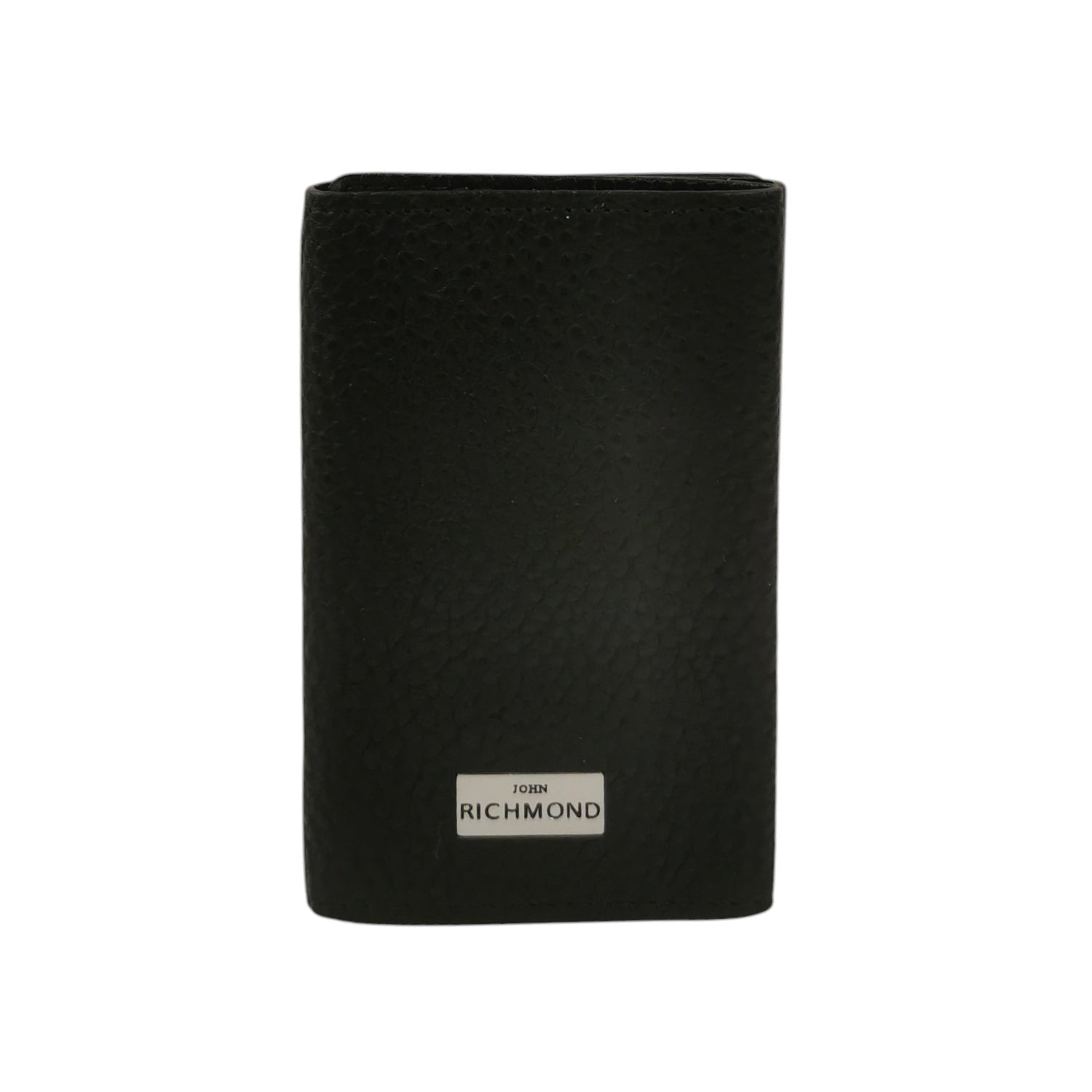 John Richmond Portacarte Uomo in Pelle Nera Martellata con Targhetta Logo Lettering