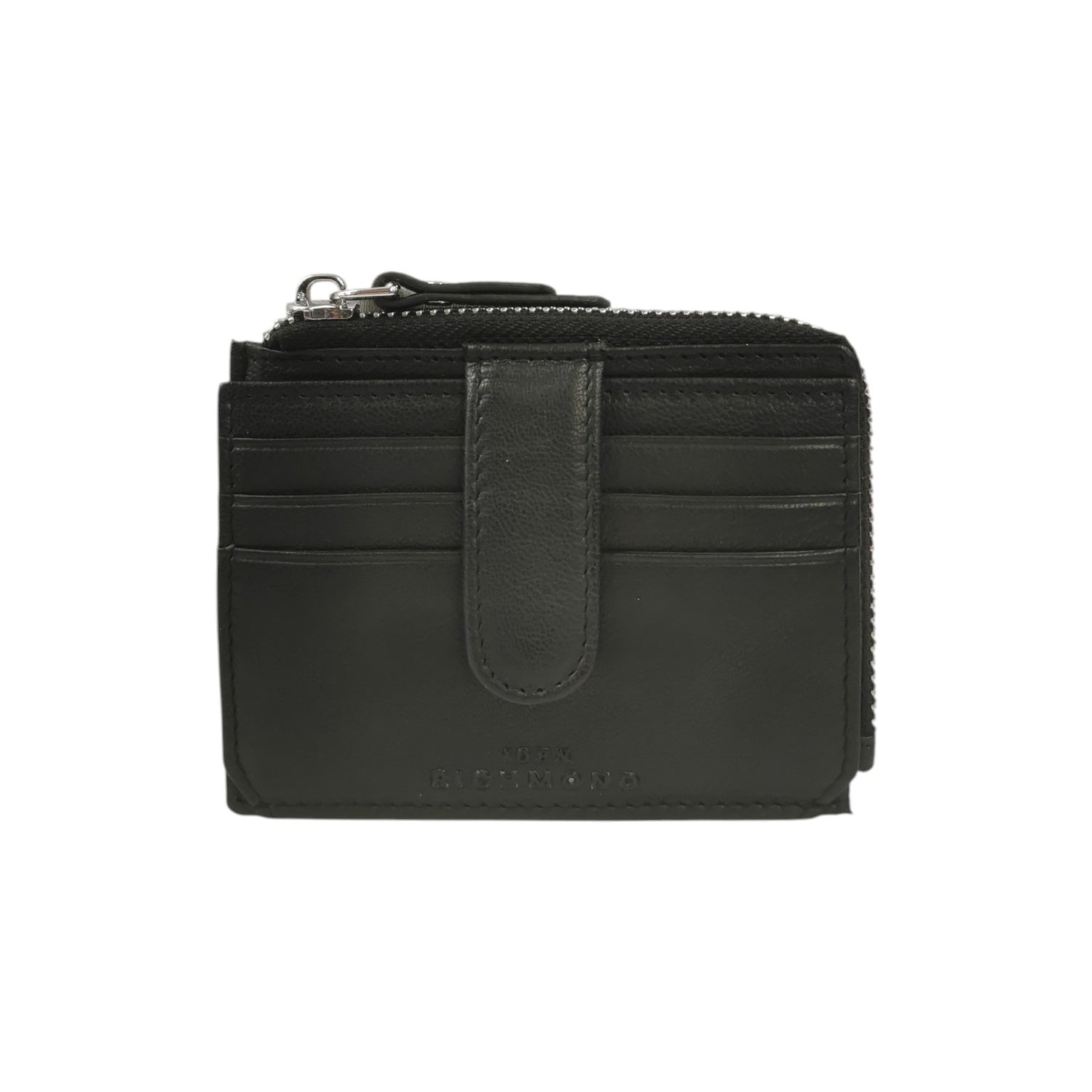 John Richmond Portacarte Uomo in Pelle Nera con Zip e Linguetta