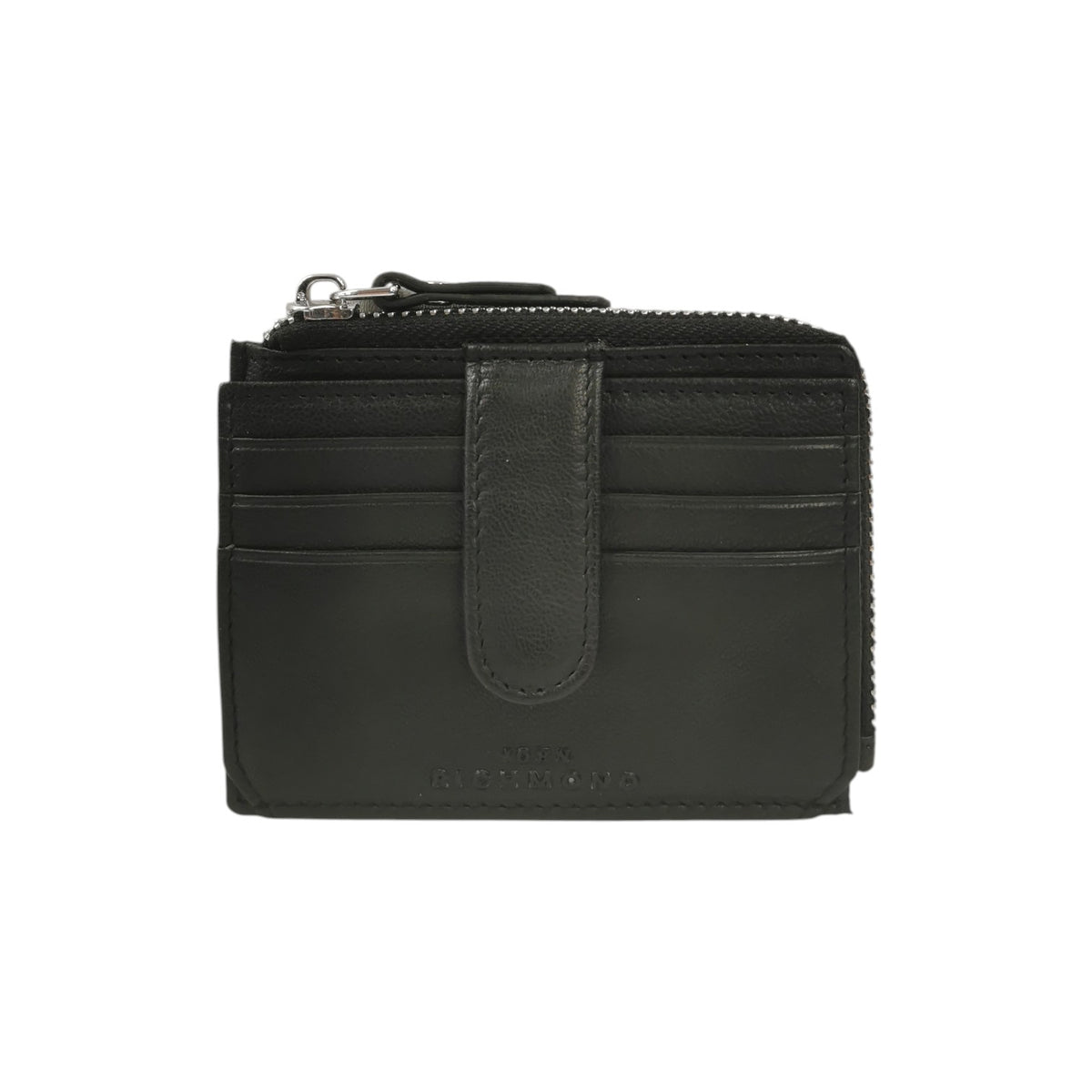 John Richmond Portacarte Uomo in Pelle Nera con Zip e Linguetta