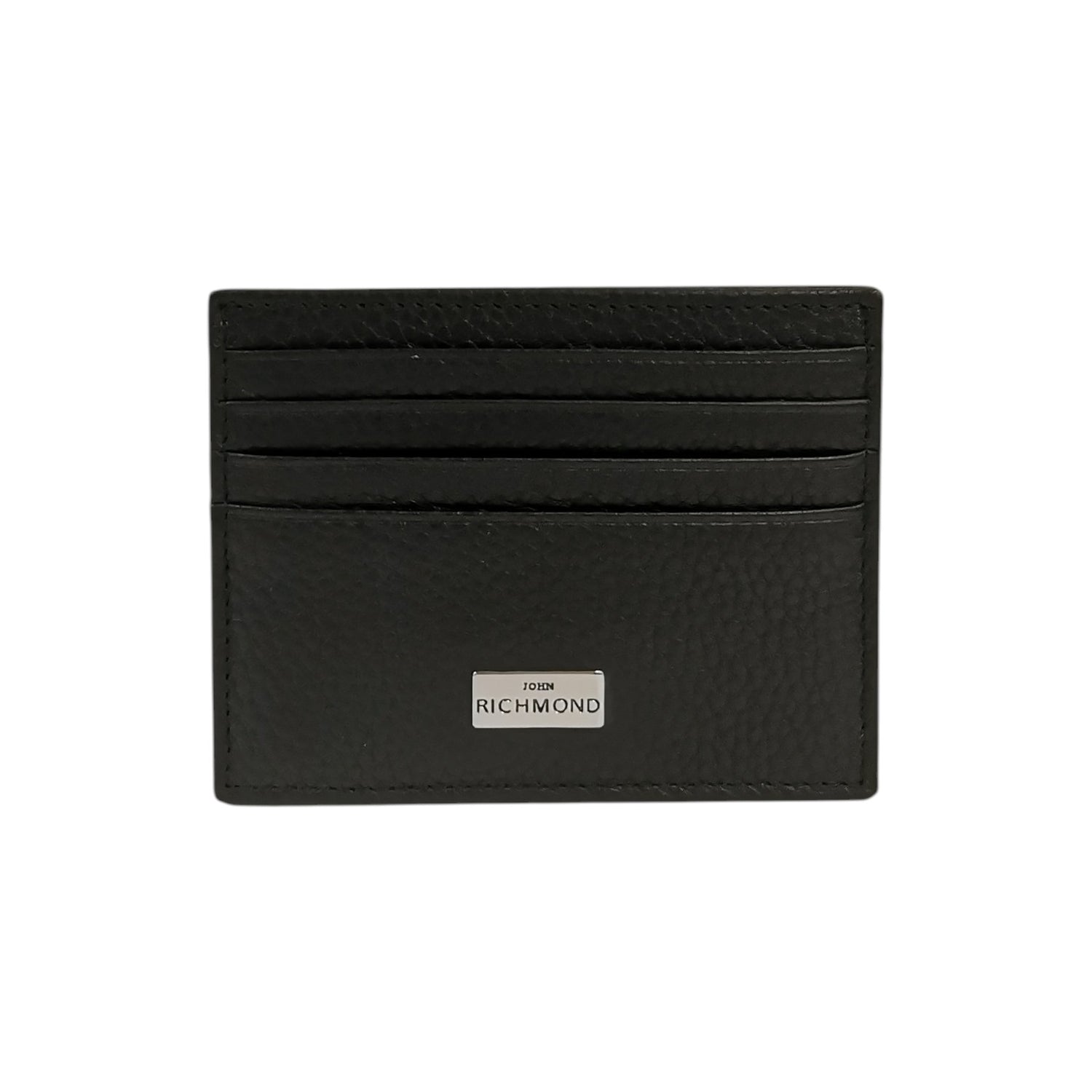 John Richmond Portacarte Uomo in Pelle Nera con Targhetta Logo Frontale