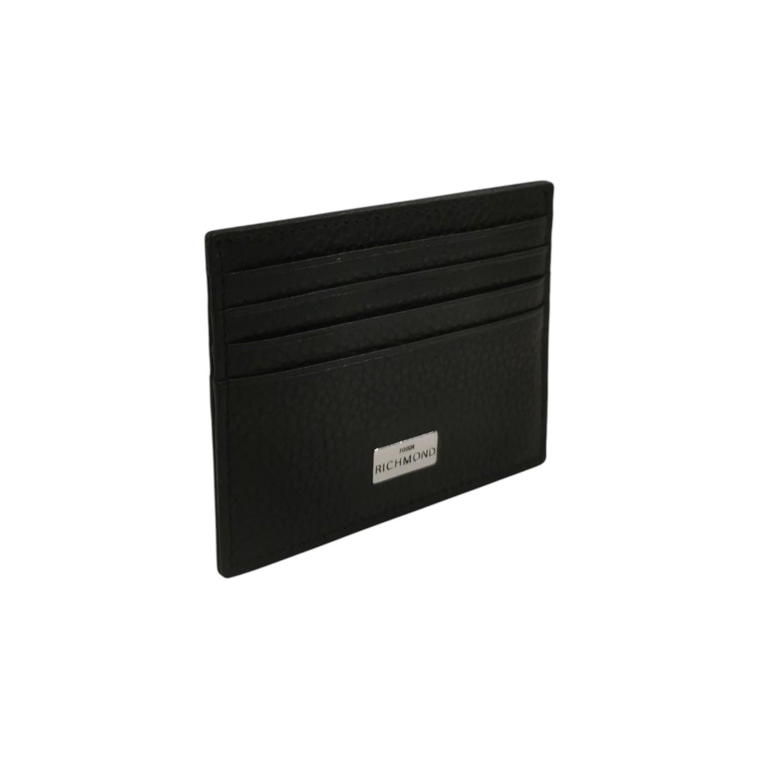 John Richmond Portacarte Uomo in Pelle Nera con Targhetta Logo Frontale