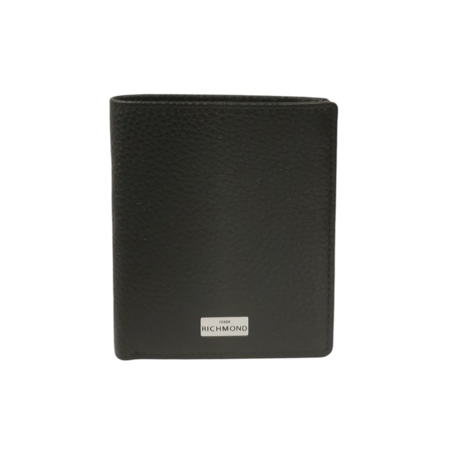 John Richmond Portacarte Uomo in Pelle Martellata Nera con Bottone Magnetico e Targhetta