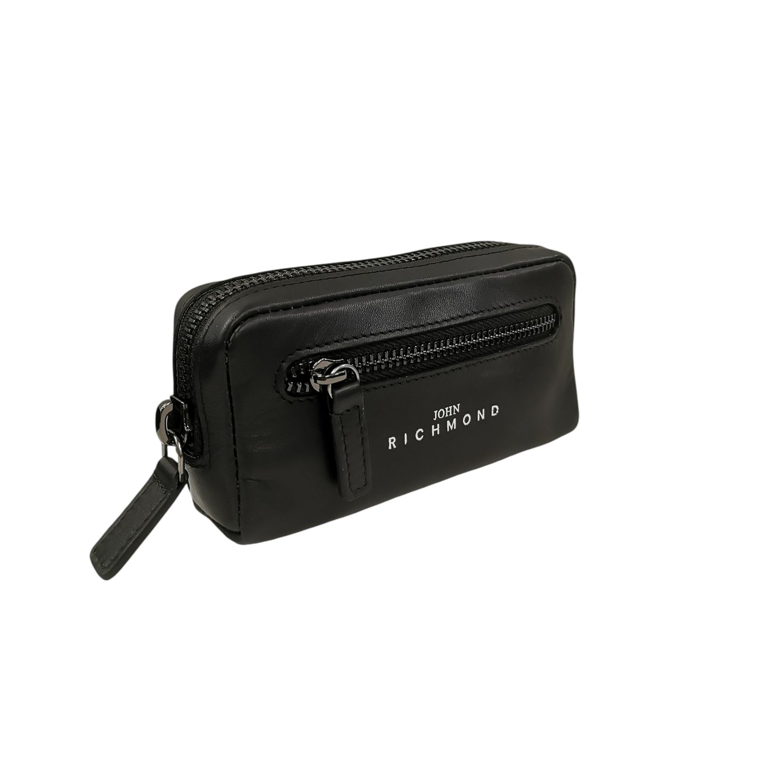John Richmond Portachiavi Uomo in Pelle Nera con Zip Frontale e Logo