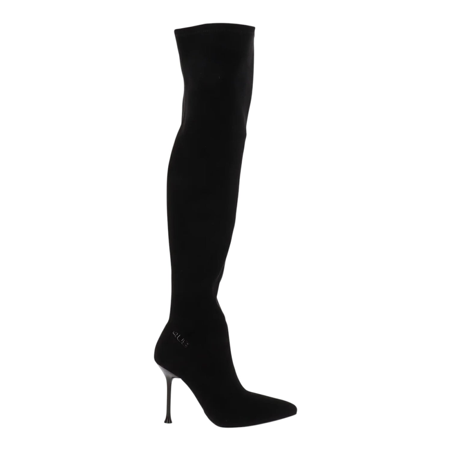 4US Stivale Alto Donna in Camoscio Sintetico Nero con Tacco Sottile Alto