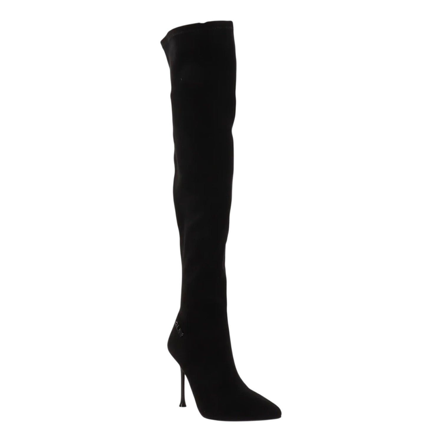 4US Stivale Alto Donna in Camoscio Sintetico Nero con Tacco Sottile Alto