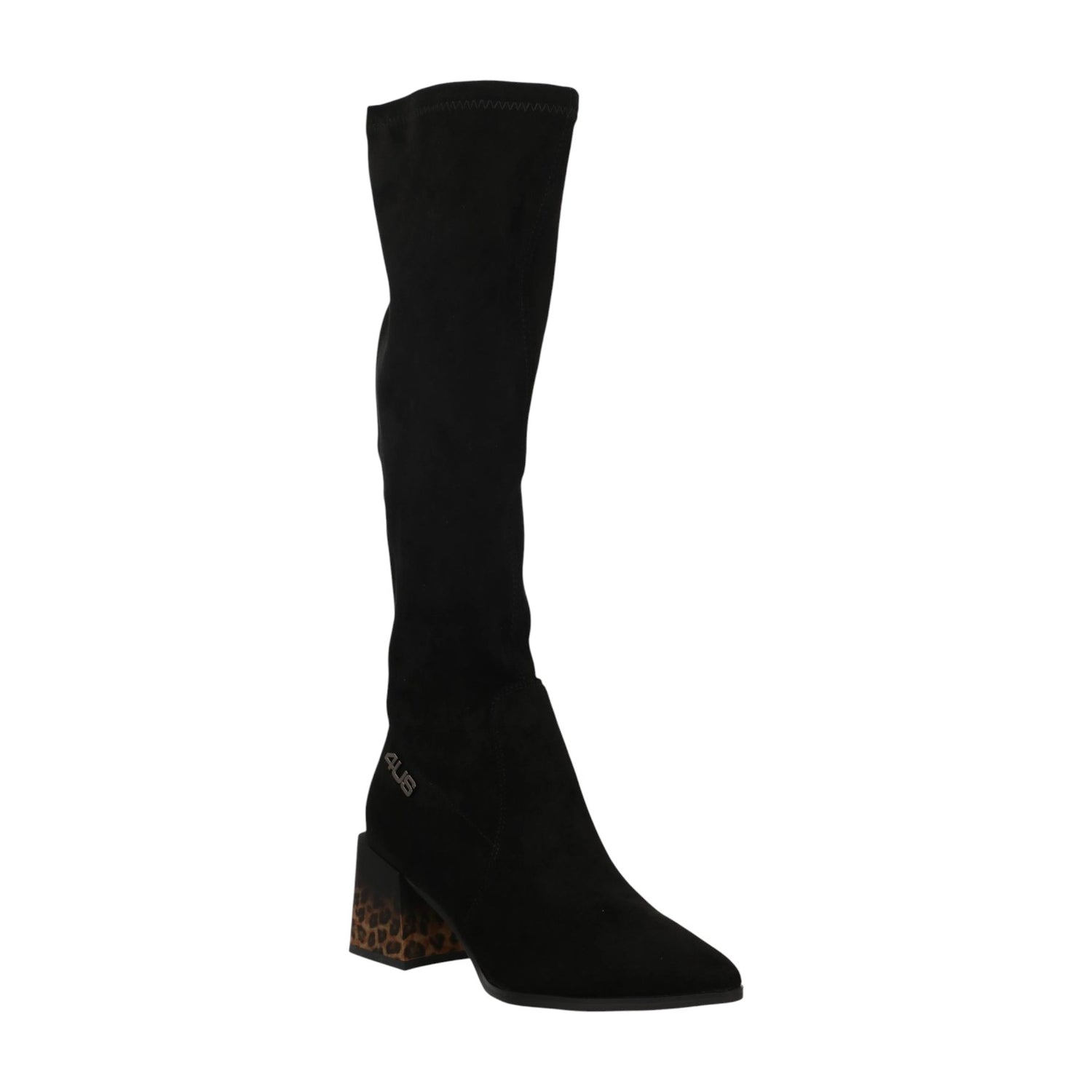 4US Stivale Donna in Camoscio Sintetico Nero con Tacco Maculato Alto 60mm