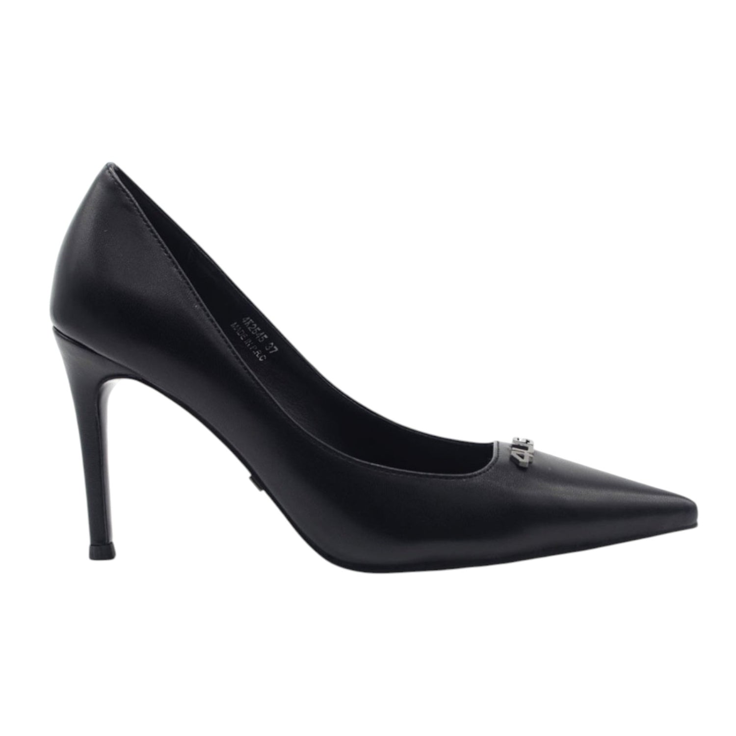 4US Dècollettè Donna in Ecopelle Nera con Logo Metal Tacco Alto 90mm