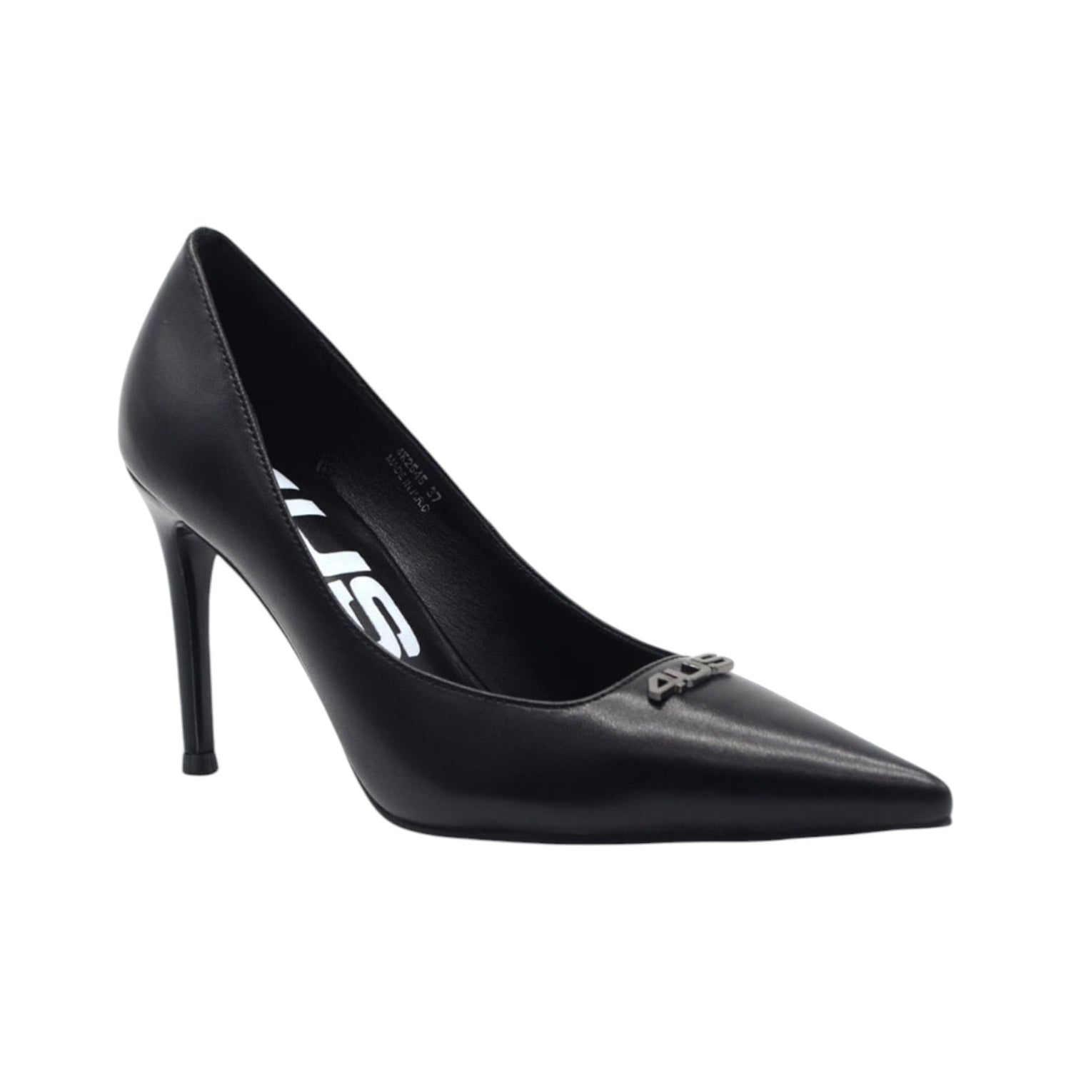 4US Dècollettè Donna in Ecopelle Nera con Logo Metal Tacco Alto 90mm