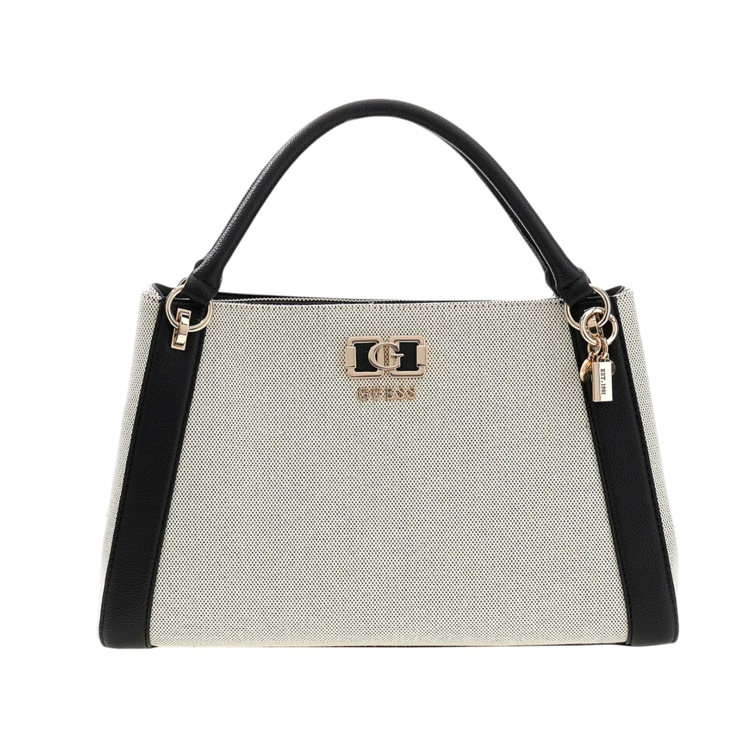 Guess Borsa a Mano Donna Kamilla in Tessuto Naturale Nero