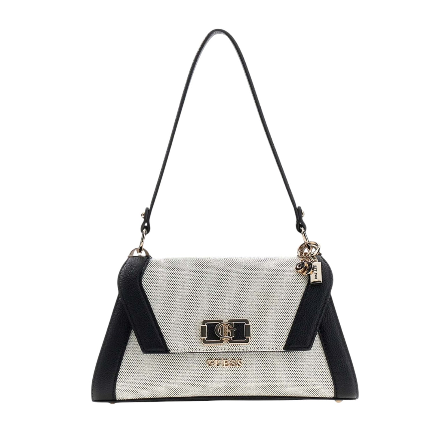 Guess Borsa a Spalla Donna Kamilla in Tessuto Naturale Nero