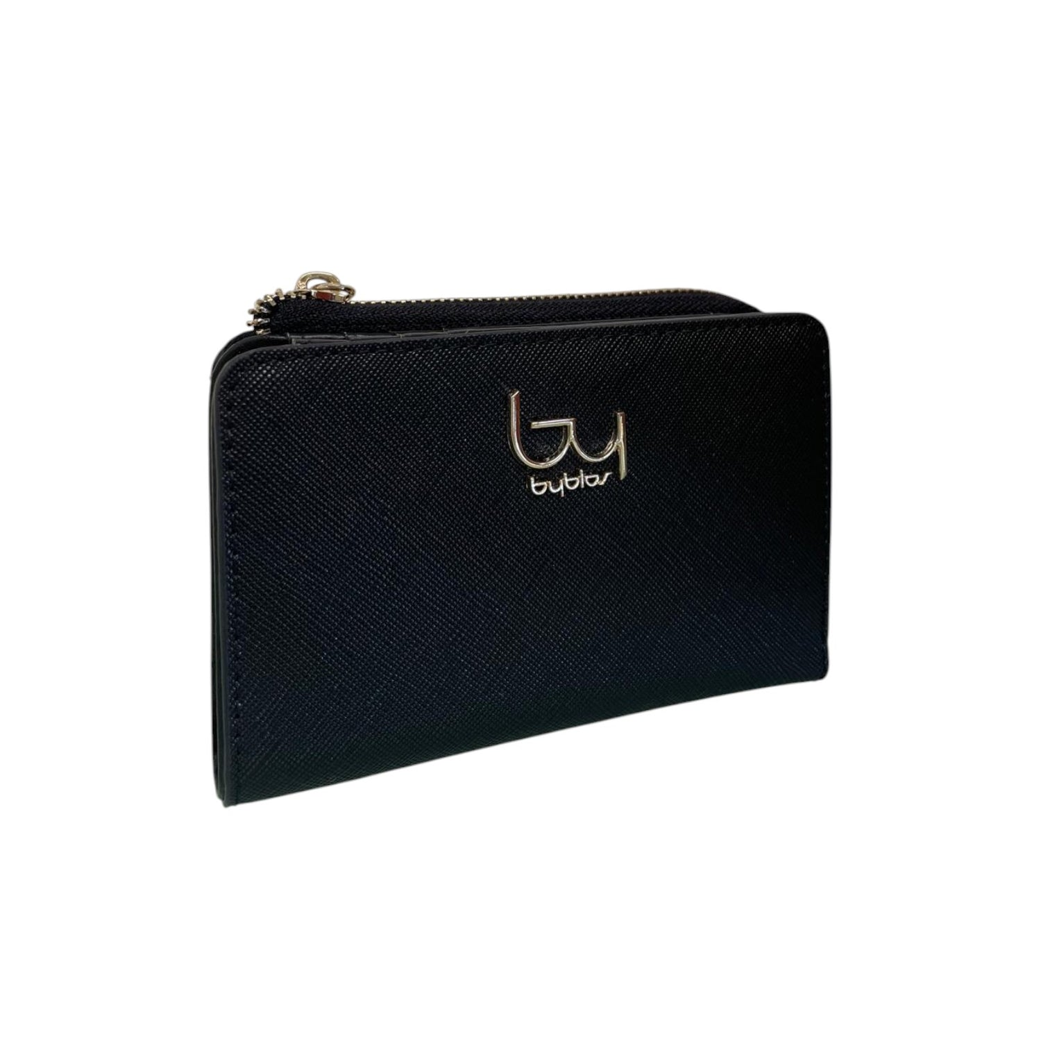 By Byblos Portafoglio Donna in Ecopelle Saffiano Nero con Bottone e Zip