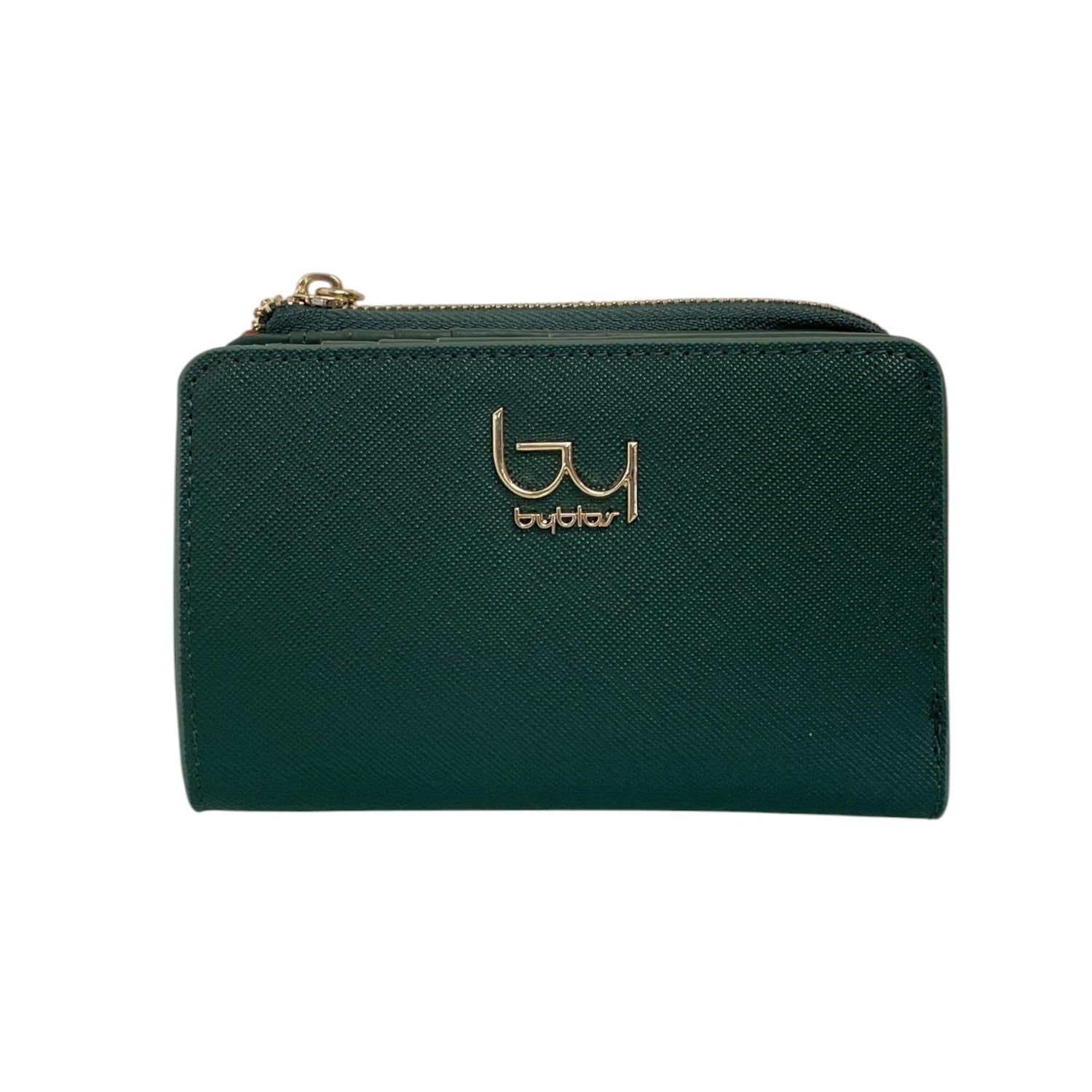 By Byblos Portafoglio Donna in Ecopelle Saffiano Verde Foresta con Bottone e Zip