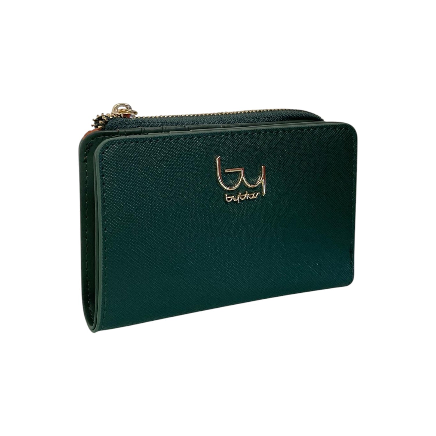 By Byblos Portafoglio Donna in Ecopelle Saffiano Verde Foresta con Bottone e Zip