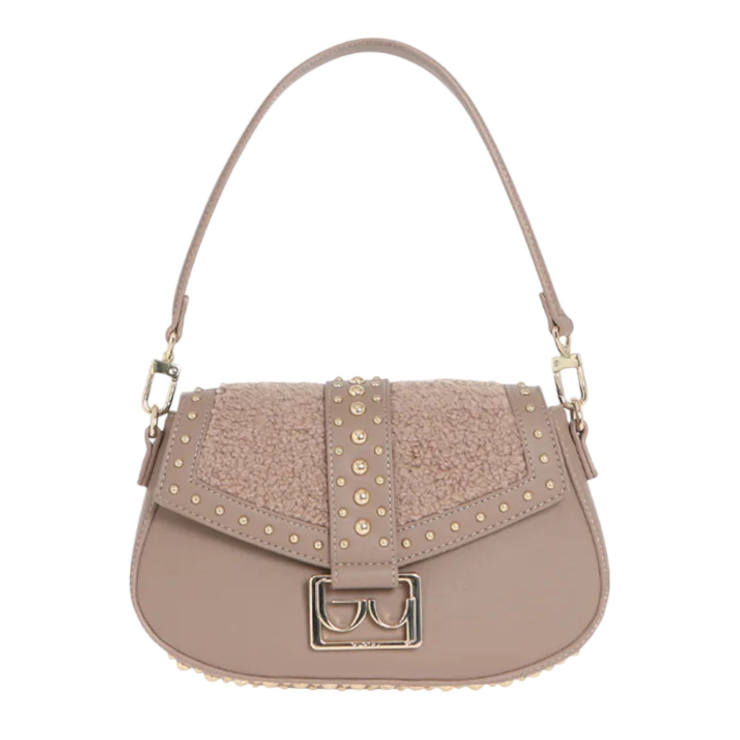 By Byblos Borsa a Spalla Donna in Ecopelle e Pelliccia Sintetica Tortora con Borchie