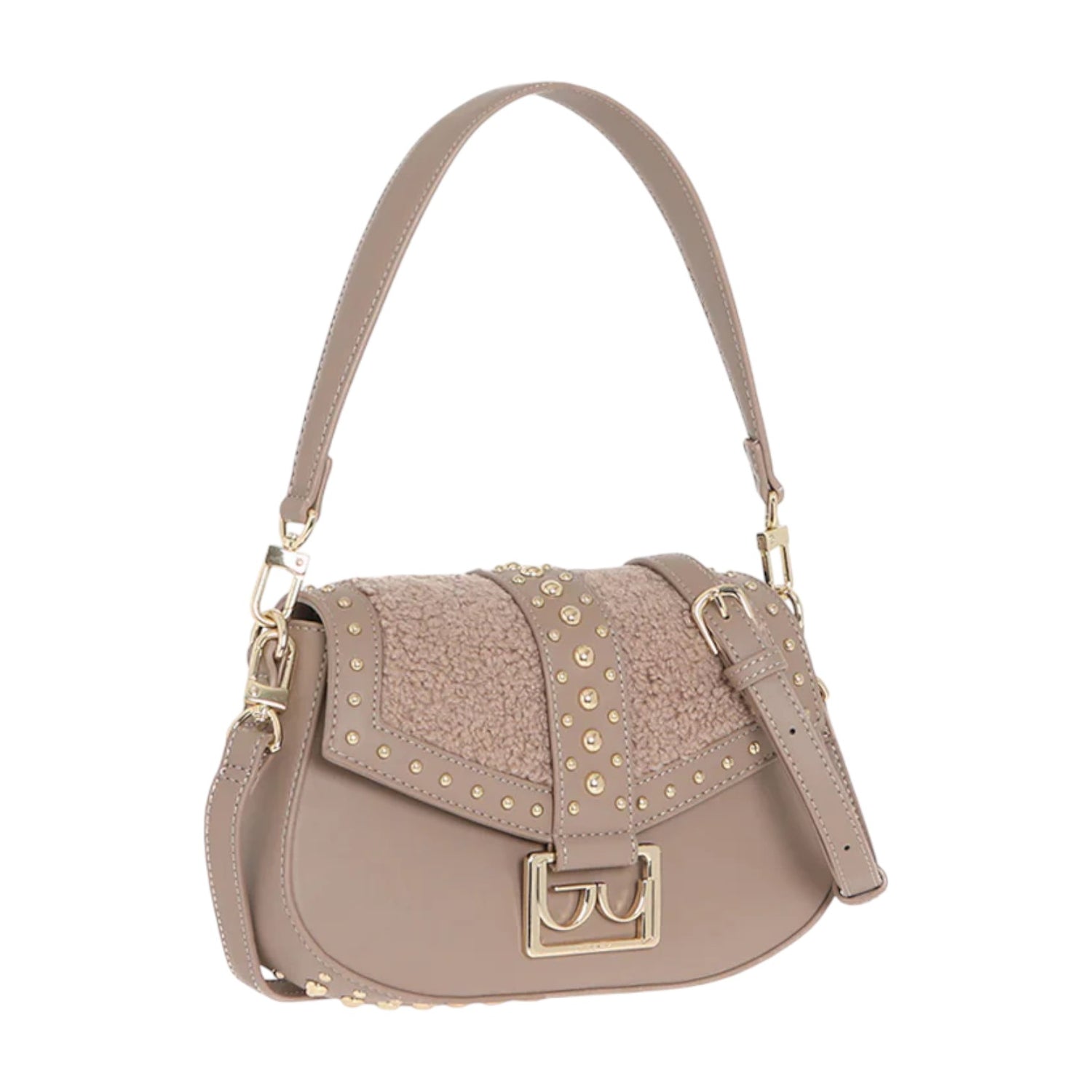 By Byblos Borsa a Spalla Donna in Ecopelle e Pelliccia Sintetica Tortora con Borchie