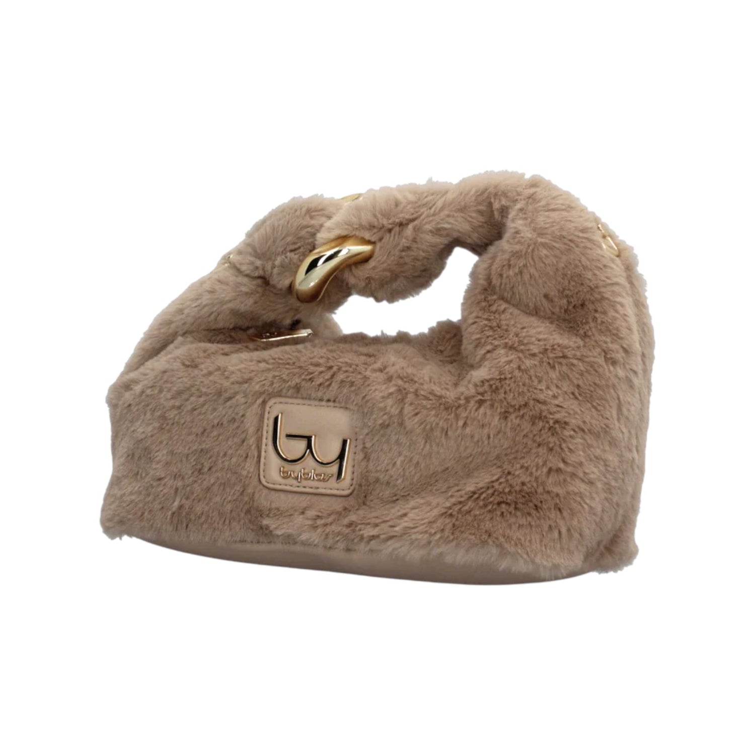 By Byblos Borsa a Mano Donna in Pelliccia Sintetica Beige con Tracolla a Catena