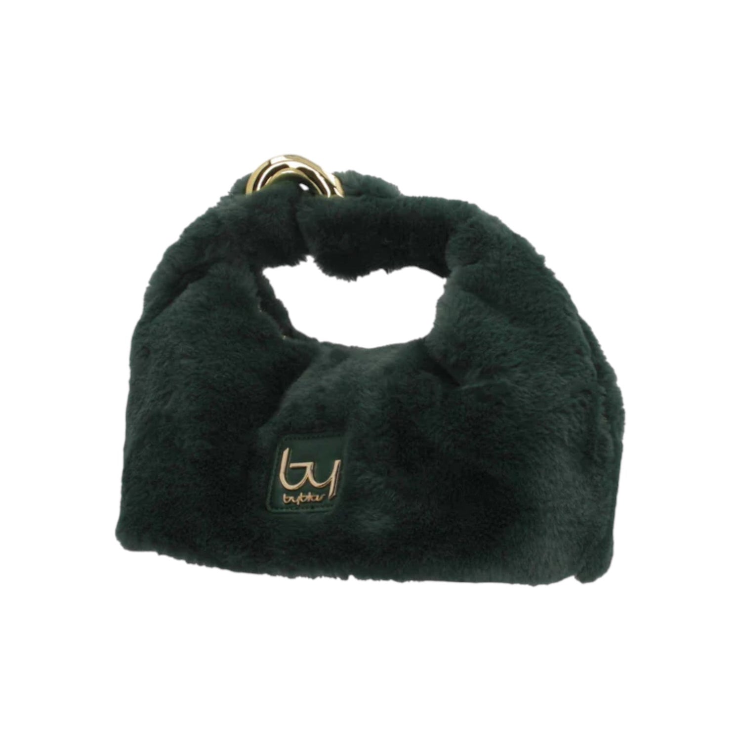 By Byblos Borsa a Mano Donna in Pelliccia Sintetica Verde Foresta con Tracolla a Catena